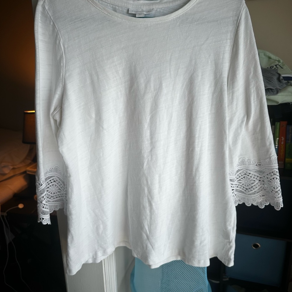 Charter Club White Embellished Boxy Blouse